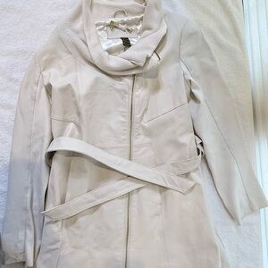 IMAN Cream Leather Trench Coat for Women
